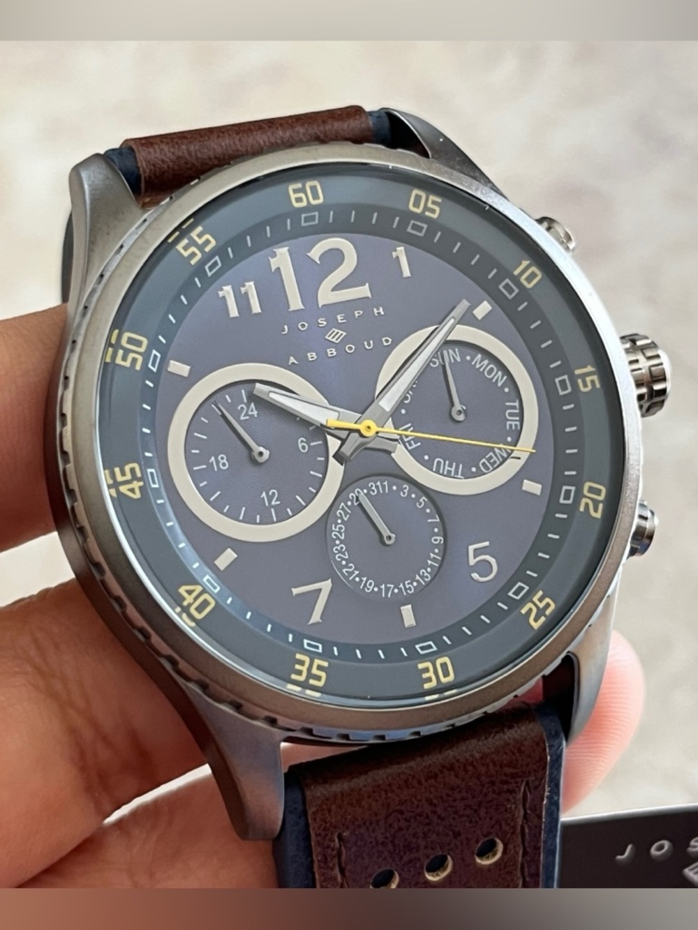 Joseph Abboud Men's Brown Leather Strap Watch Blue Dial Color